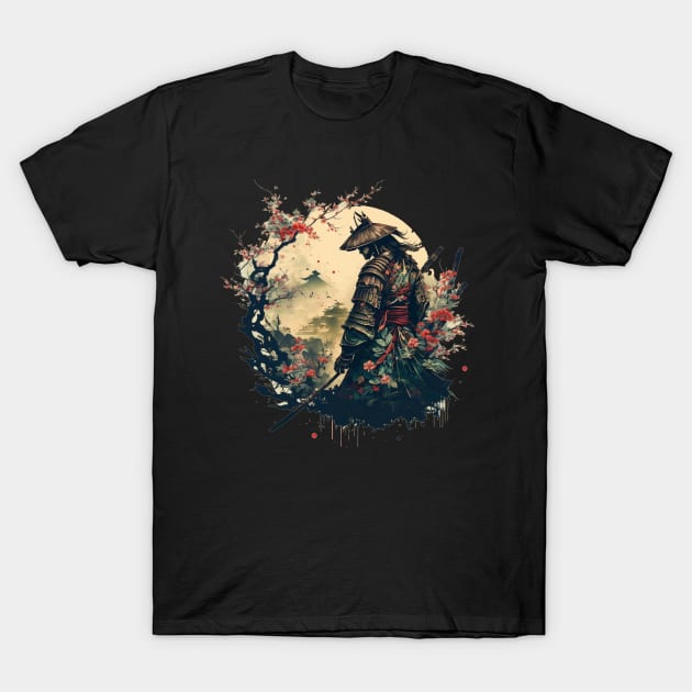 Aesthetic Vintage Samurai Japanese Art Samurai Retro cherry T-Shirt by JayD World